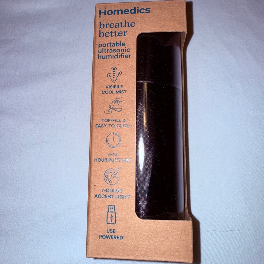 Homedics Portable Ultrasonic Humidifier OS Black USB Cool Mist
